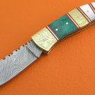 100% Handmade Damascus Steel Mother Of Pearl Dyed Bone Handle Slip Joint Lock Folding Knife FS8PB-7