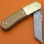 100% Handmade Damascus Steel Olive Wood Handle Liner Lock Tanto Folding Knife FS524D-2