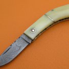 100% Handmade Damascus Steel Camel Bone Handle Slip Joint Folding Knife FS465B-2