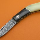 100% Handmade Damascus Steel Camel Bone Buffalo Horn Handle Slip Joint Folding Knife FS465BA-2