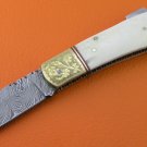 Limited Edition Large Damascus Steel Camel Bone Handle Lock Back Folding Knife LE852B-2