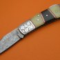 Limited Edition Large Damascus Steel Buffalo Horn Camel Bone Back Lock Folding Knife LE851BA-2