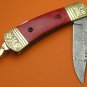 Limited Edition Large Damascus Steel Dyed Red Camel Bone Handle Lock Back Folding Knife LE852K-2
