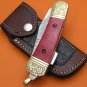 Limited Edition Large Damascus Steel Dyed Red Camel Bone Handle Lock Back Folding Knife LE852K-2