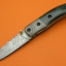 100% Handmade Damascus Steel Dyed Camel Bone Handle Belt Clip Liner Lock Folding Knife FS482L-2