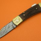 100% Handmade Damascus Steel Burl Wood Handle Back Lock Folding Knife FS482E-2
