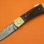 100% Handmade Damascus Steel Burl Wood Handle Back Lock Folding Knife FS482E-2