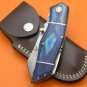 100% Handmade Damascus Steel Blue Pakkawood Handle Back Lock Folding Knife FS471BPW-2