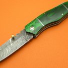 100% Handmade Damascus Steel Green Pakkawood Handle Back Lock Folding Knife FS471GPW-2