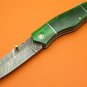 100% Handmade Damascus Steel Green Pakkawood Handle Back Lock Folding Knife FS471GPW-2