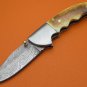 100% Handmade Damascus Flamed Camel Bone Handle Liner Lock Folding Knife FS489BE-2