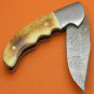 100% Handmade Damascus Flamed Camel Bone Handle Liner Lock Folding Knife FS489BE-2