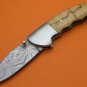 100% Handmade Damascus Olive Wood Handle Liner Lock Folding Knife FS489D-2