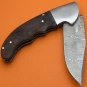 100% Handmade Damascus Burl Wood Handle Liner Lock Folding Knife FS489E-2
