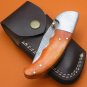 100% Handmade Damascus Orange Color Dyed Camel Bone Handle Liner Lock Folding Knife FS489M-2