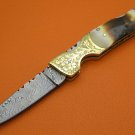 100% Handmade Limited Edition Damascus Steel Flamed Bone Handle Back Lock Folding Knife LE856BE-2
