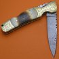 100% Handmade Limited Edition Damascus Steel Flamed Bone Handle Back Lock Folding Knife LE856BE-2