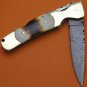 100% Handmade Limited Edition Damascus Steel Camel Bone Handle Back Lock Folding Knife LE856B-3
