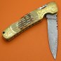 100% Handmade Limited Edition Damascus Steel Jigged Flamed Bone Back Lock Folding Knife LE856BF-10