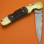 100% Handmade Limited Edition Damascus Steel Burl Wood Handle Back Lock Folding Knife LE856E-3