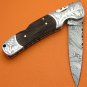 100% Handmade Limited Edition Damascus Steel Burl Wood Handle Back Lock Folding Knife LE857E-2