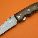 100% Handmade Large Damascus Steel Rosewood Liner Lock Folding Knife FS494C-4