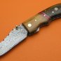 100% Handmade Large Damascus Steel Rosewood Olive Wood Liner Lock Folding Knife FS494CD-2