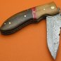 100% Handmade Large Damascus Steel Rosewood Olive Wood Liner Lock Folding Knife FS494CD-2