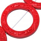37mm red chinese cultural carved cinnabar loose bead