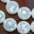 8mm White Faceted Shell Pearl Round Loose Beads 16"