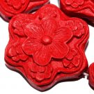31mm Red Chinese Cultural Carved Cinnabar Loose Beads 4pc