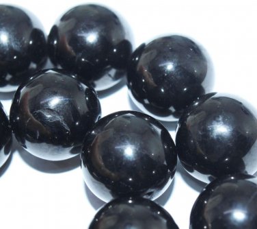 14mm Jet  Round Gemstone Loose Beads