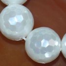 10mm White Faceted Shell Pearl Round Loose Beads 16"
