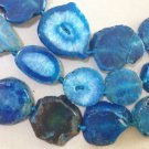 20-28mm Freesize Flat Slab Blue Agate Gems Pendant Bead 3pc