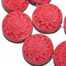 19mm Coin Red Chinese Cultural Carved Cinnabar beads 8PC