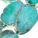 40-45mm Freesize Plated 24k Gold Slab Fire green Agate Gems Pendant Bead 1pc
