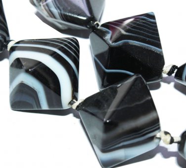 25mm Black White Stripe Agate Gemstone Loose Beads 8pc