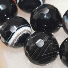 12mm Agate Faceted Black Stripe Round Gemstones Loose Bead 14pc