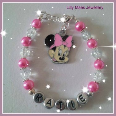 Minnie Mouse Girls inspired Personalised Pink Bracelet Birthday Gift Add Name