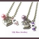 One Personalised named sister necklace pink lilac girls ladies kids gift charm