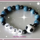 Boys Named Personalised Football Theme Wooden Bead Bracelet Birthday Gift
