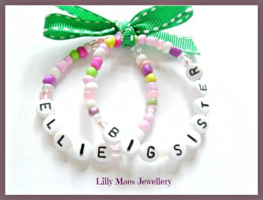 Big Sister Personalised named childrens bracelet girls pink gift charm