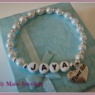 Bridesmaid flower girl bracelet white heart charm any name personalised gift