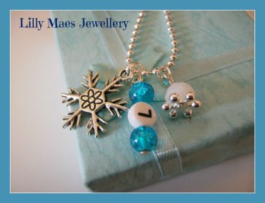 Personalised initial girls frozen inspired necklace stocking filler gift charm