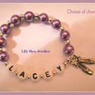 Personalised named girls kids toddlers purple lilac bracelet ballet horse charm