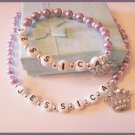 Personalised name named girls necklace bracelet set crown princess birthday gift