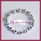 Girls boys personalised white pearl bracelet any name christening wedding gift
