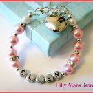 Heart charm girls pink personalised bracelet any name gift any charm birthday