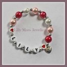 Girls named personalised red pink bracelet birthday xmas gift princess ballet