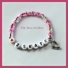 Girls teen toddler pink love to skate bracelet ice skating gift charm birthday